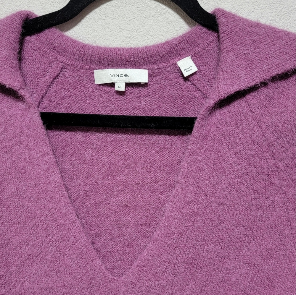 Vince. Brushed Alpaca Blend Vneck Polo Sweater - Picture 5 of 10